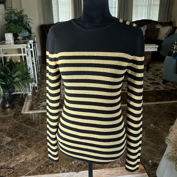 EUC, LRL…Black and metallic gold striped sweater size MP - Picture 1 of 6